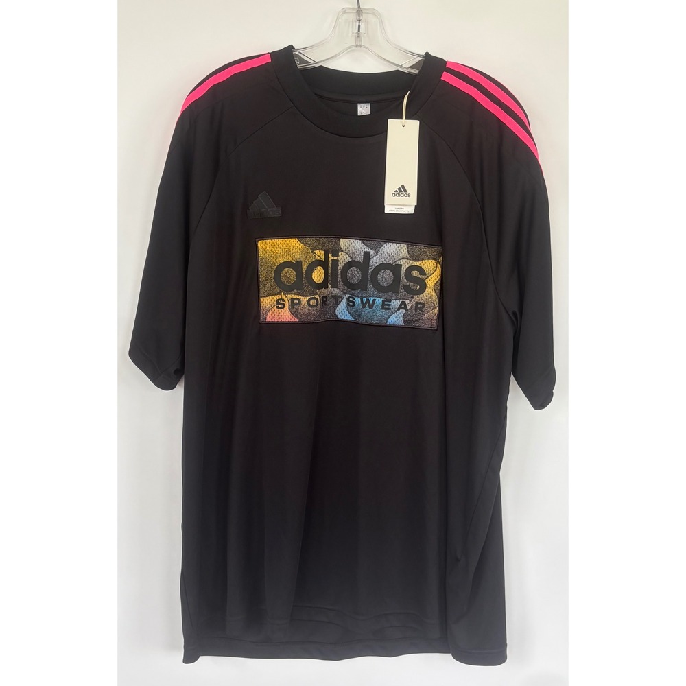 Adidas Men XL Black Pink 3 Stripe Graphic Logo T Shirt Sportswear New New Tee XL